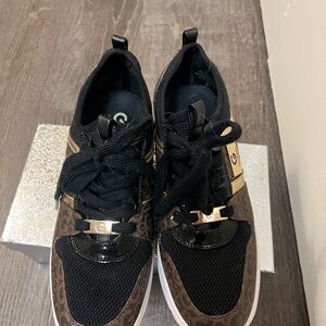 Guess Black and Brown Women's Sneakers with Gold Accents